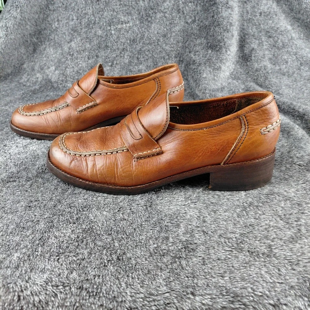 Florsheim Vintage Tan Leather Penny Loafers Made in Brazil 8W Whipstitch 70s - Picture 4 of 8